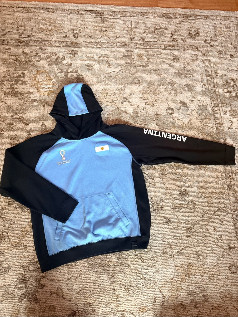 Argentina Light Blue and Black Kids Hooded Sweatshirt